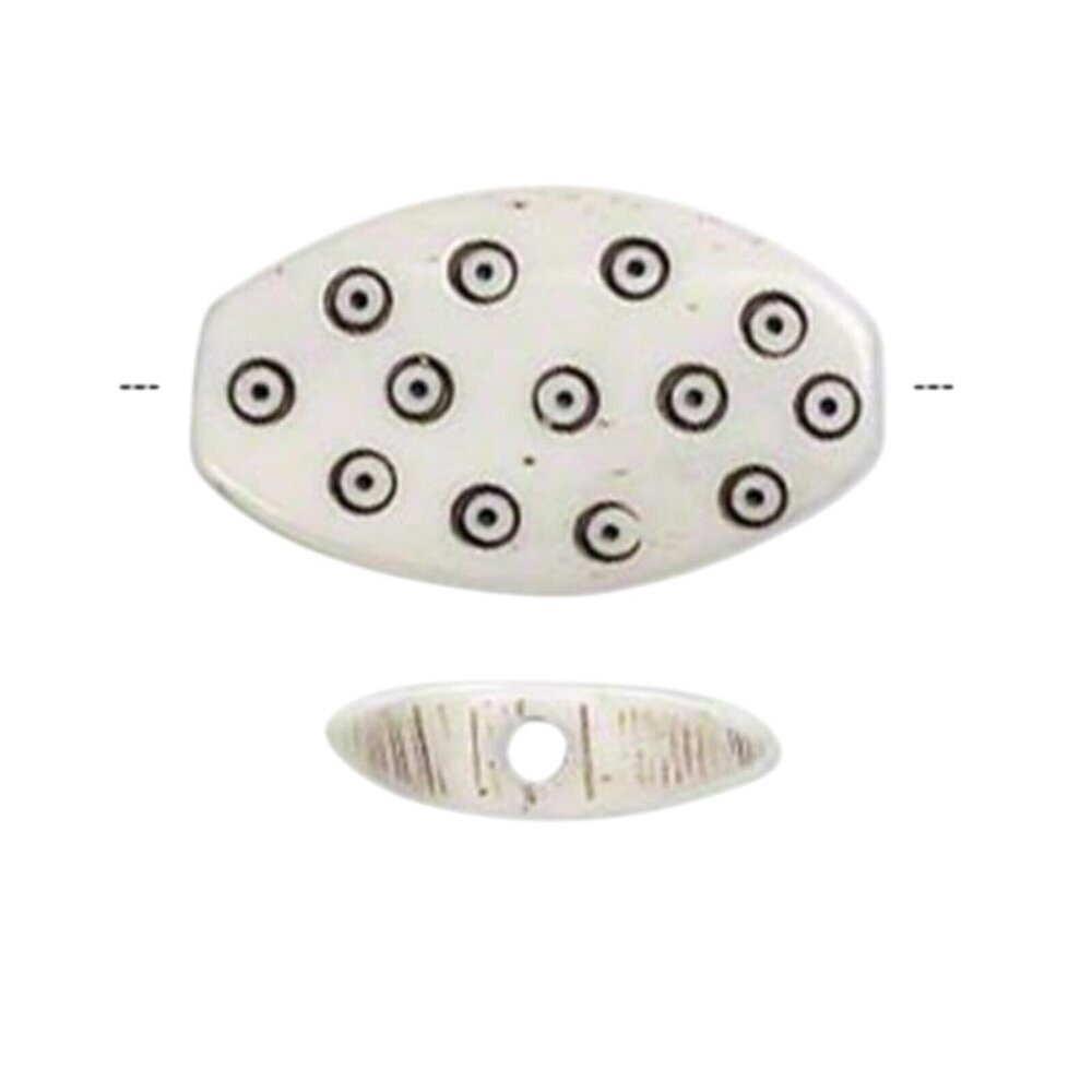 India Tribal Carved Circles Oval Cream Black Yak Bone 26mm Pendant Bead